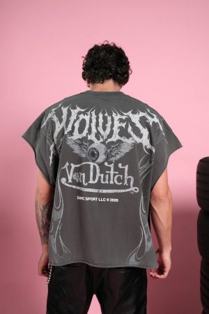 TAKE OFF GRUNGE CUT OFF MID LEGTH RAW HEM TEE IN GREY