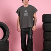 TAKE OFF GRUNGE CUT OFF MID LEGTH RAW HEM TEE IN GREY