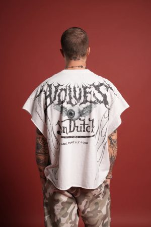 TAKE OFF GRUNGE CUT OFF MID LEGTH RAW HEM TEE IN CREAM