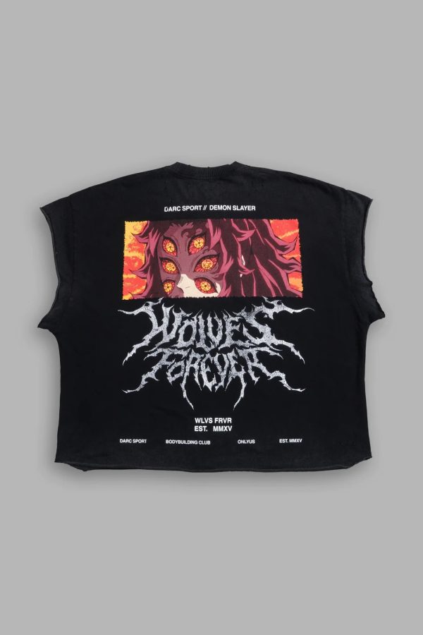 Upper Moon 1 Distressed Grunge Cut-Off Mid-Length Raw Hem Tee in Black
