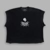 Upper Moon 1 Distressed Grunge Cut-Off Mid-Length Raw Hem Tee in Black